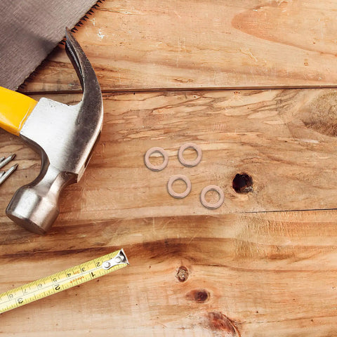 Copper Sealing Washer Kit For Oil Drain Plug And Hydraulic System, 40 Pcs Flat 0.4 Inch Crush Gaskets on wooden board