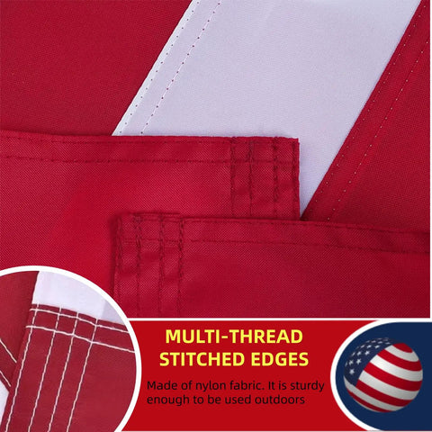 Close-up of All American 250th Anniversary Betsy Ross 3x5 US Flag For Outdoor Use, heavy-duty nylon with multi-thread stitched edges.