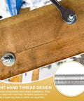 Installed M14 stainless steel fully threaded rod through wood with nut and washer; wrench visible