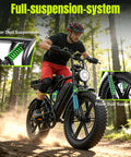 Powerful 1500W Peak Fat Tire Electric Mountain Bike For Adults All Terrain with full suspension on forest trail