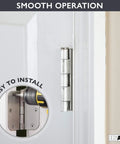 18 Pack Polished Chrome Interior Door Hinges 3.5 x 3.5 inches with 5/8 inch radius, easy install on white door, heavy duty pins visible