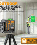 20V Laser Level With Tripod And Pro Grade Magnetic Bracket, 3x360 Degree Self Leveling Beams, 3D Leveler Tool For Construction And Picture Hanging, Hard Carry Case, Easy Setup For Precision 2mm At 10m. 20V laser level on tripod in concrete room with green beams