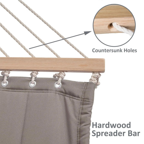 Replacement Hammock for Stand Two Person Backyard Outdoor Use With 475 Lb Capacity showing hardwood spreader bar and ropes