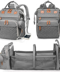 Waterproof Diaper Backpack With Changing Station And USB Charging Port For Moms And Dads Large Capacity Gray with phone attached