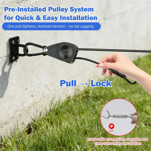 Pre-installed pulley system on Golf Practice Net 10x10ft For Backyard Garage Training for easy installation.