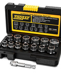 Impact Bolt And Nut Remover Set Pro Grade Fourteen Piece Bolt Extractor Tool Kit in case, showing 13 removers and 3/8 inch drive