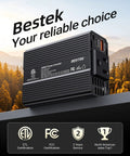 Heavy Duty 200W Car Power Inverter 12V To 120V AC showing USB ports and certifications, ideal for powering devices on the go.