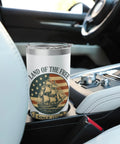Patriotic 1776 Pride Insulated Double Wall Stainless Steel Tumbler With Retro Sailboat US Flag Design in car cup holder