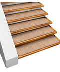 Set Of 15 Skid Resistant Carpet Stair Treads Praline Brown 8 Inch By 30 Inch Non Slip Step Covers For Stairs And Pets installed view