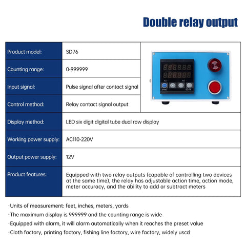 Go-To Pro Grade Digital Length Meter Counter With Single Wheel Encoder For Edge Banding Machines, Switchable Feet Inches Meters Yards, 0-999999 Length, 400RPM Encoder, Alarm And Bracket Included, Industrial 110-220V display with alarm