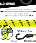 Heavy Duty 48 Inch Bungee Cords With Hooks 4 Pack For Moving And Hauling Flat Rubber Elastic Tie Down Straps measurements chart