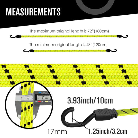 Heavy Duty 48 Inch Bungee Cords With Hooks 4 Pack For Moving And Hauling Flat Rubber Elastic Tie Down Straps measurements chart