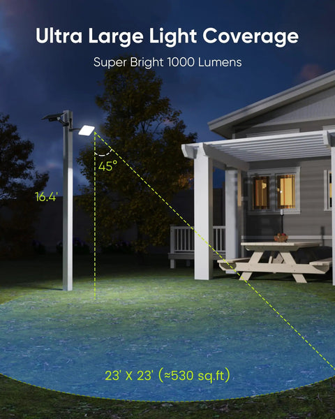Ridiculously Bright Solar Dusk To Dawn Flood Light With 1000 Lumens installed near a house illuminating a large outdoor area.