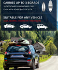 Car with loaded Soft Roof Rack Pad Kit Dope For Surfboard Kayak And Canoe With 2 Tie Down Straps 2 Ropes Hood Loops And Storage Bag