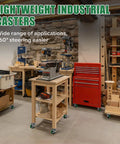 Built Tough 3 Inch Polyurethane Heavy Duty Casters Roll Smooth Swivel Wheels Hold 700 Lbs on utility cart in workshop.