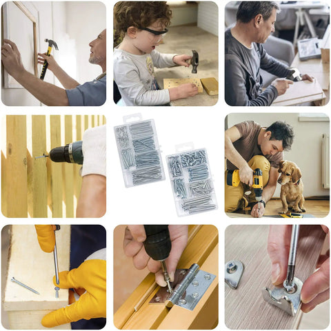 Must Have Pro Grade All In One Hanging Nails And Wood Screws Kit with clear organizer box in DIY home projects images