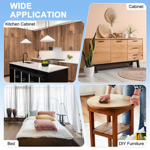 Upgrade Your Home Fixes With These Game Changing Adjustable Flat Mending Plates shown in various furniture applications like kitchen cabinets and DIY projects.