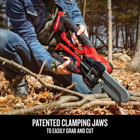 Cordless Lopper With 6 Inch Cut Range And Patented Clamping Jaws in use, cutting branches, Prunes In One Easy Swing
