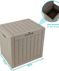 Lockable Outdoor Deck Box For Patio Storage Weather Resistant 32 Gallon Faux Plank Driftwood Finish with lid open