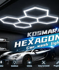 Hexagon LED Garage Light 168W 5 Grid Kit With 18480LM Ultra Bright 6500K Daylight Output installed in car wash