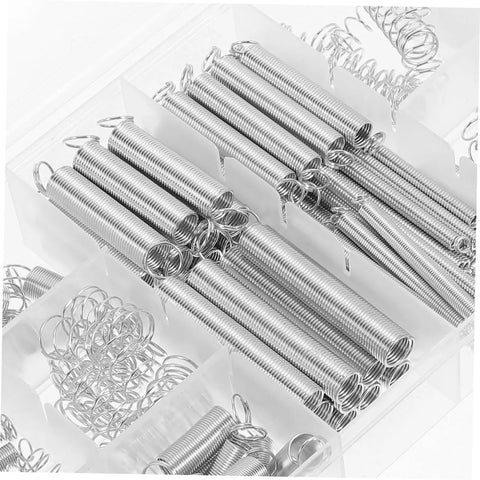 Heavy Duty Compression And Extension Spring Assortment Kit With 200 Pieces For DIY Projects Home Repairs Crafting Versatile Applications Plus Throttle Return Springs, silver steel springs in organizer tray