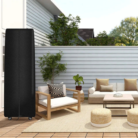 Patio with furniture and Beefed Up Weatherproof Tower Patio Heater Cover With Zipper And Storage Bag Made From Oxford Fabric