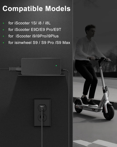 42V 2A Electric Scooter Charger For iScooter i9 i8 i8L E9D E9 Pro E9T i9 Pro i9Plus 1S And Isinwheel S9 S9 Pro S9 Max Replacement