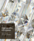 Close-up of K9 crystal prisms on Raindrop Crystal Pendant Light For Kitchen Island With Adjustable Height And Chrome Frame Dope Modern Farmhouse