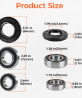 Heavy Hitter Washer Bearing And Seal Kit For Samsung Front Load Washers Replacement DC62-00156A 6601-002637 6601-000148 size dimensions of bearings and tub seal.