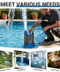 Man using Submersible Water Pump 1/3 HP 2450 GPH Portable Electric Transfer Pump in pool