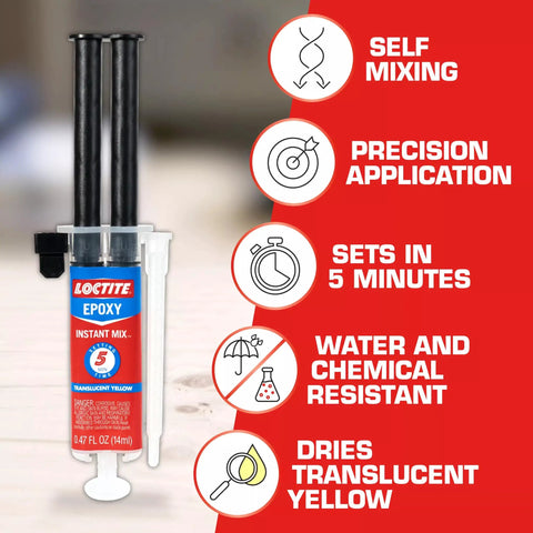 Epoxy Instant Mix Bonding Kit Translucent Yellow 0.47 Fl Oz Syringe Six Pack Quick Five Minute Set