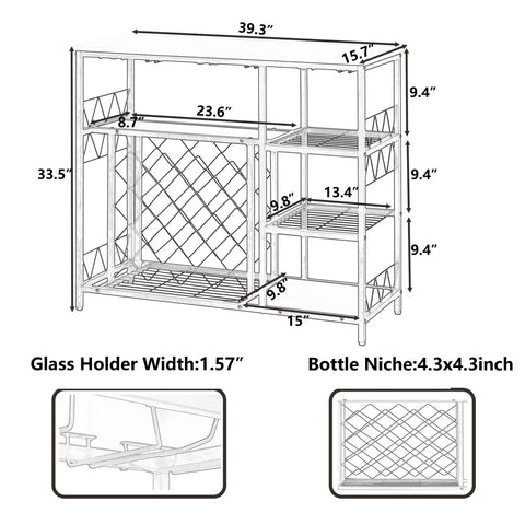 Slick Industrial Wine Rack Table Doubles As Console Table With Glass Holder And Ample Wine Storage Space dimensions and features.