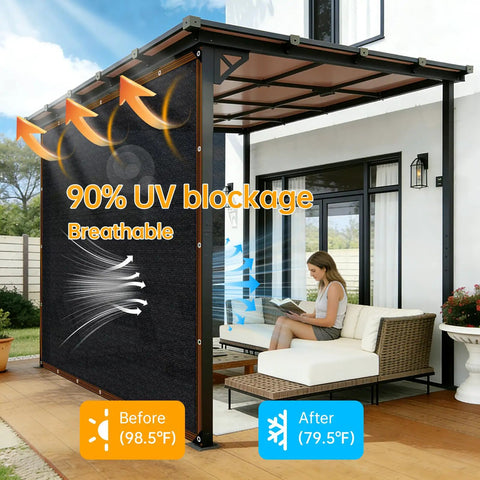 85 To 90 Percent Shade Cloth For Garden Plants Six By Three Point Two Feet Black Sun Block Shade Cover Mesh Tarp With Grommets Sun Shade Canopy For Outdoor Pergola Patio Flower Lawn Kennel Chicken Coop installed on patio