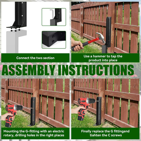 Assembly instructions for 2 Pack Fence Post Repair Kit With Heavy Duty Metal Ground Stakes For Wood Post Support Quick No Dig Fix