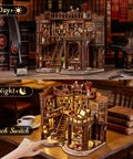 Cozy Chill Book Nook Kit For Adults, DIY Miniature Dollhouse Kit With 3D Wooden Puzzles, realistic stairs, and LED light display