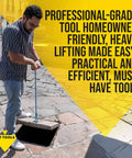 Man using Handy Hook Lifting Tool Set With 30 Inch Double Hooks Three Eighths Inch Steel 2 Pack on storm drain