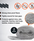 Steel Wool Pest Blocker 2 Pack For Mouse Control And Rodent Deterrent To Seal Pipe Gaps showing strong chew proof fibers.