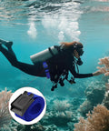 Person diving near coral with Two Piece Nylon Weight Belt Set With Hard Plastic Buckles For Freediving And Spearfishing Blue Adjustable 58 Inch Belts.