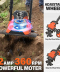 Electric Garden Tiller Cultivator With 14 Inch Cutting Width And Foldable Handle 12 Amp Corded Rototiller in action