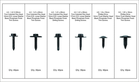 210 Piece Automotive Black Trim Screw Set With Hex And Phillips Drive Washered Screws In Six Sizes For Interior And Exterior Trim Panels