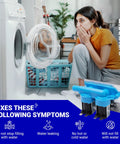 Woman examining washer, Washer Water Inlet Valve With Mounting Bracket Replacement For Whirlpool Kenmore KitchenAid in foreground