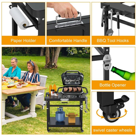 Grill Stand For Ninja Woodfire Outdoor Grills Portable Foldable Cart Table With Four Wheels And Cover Compatible With OG700 OG800 OG900