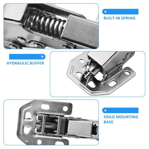Close-up of Heavy Duty Concealed Cabinet Hinges 4.4 Inch Soft Close with hydraulic buffer and built-in spring.