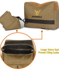 Range Ready Front And Rear Shooting Rest Bags Set Unfilled 900D Oxford Sandbags with Velcro seal in khaki.