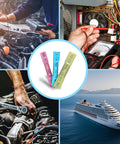 Heat shrink butt connectors kit, 50 pcs, color-coded sleeves for marine and automotive wiring; close-up of pink, blue, and green connectors