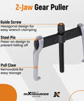 12 Inch 2 Jaw Gear Puller Reversible Bearing Puller Tool For External And Internal Removal Of Pulleys Gears Bearings And Flywheels Adjustable Clamp Depth And Grip Width Built Tough Multi Size Set showing guide screw, steel pin, and pull claw.