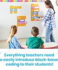 Teacher using Block Based Coding Magnetic Demonstration Set for Kids Learn to Code with Scratch Style Activities with students