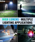 People using Rechargeable Spotlight 2,000,000 Lumen Handheld Searchlight With Foldable Tripod LED Flashlight in various outdoor scenarios.