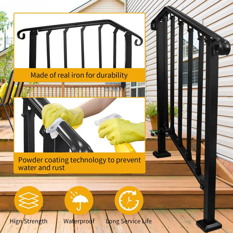 Adjustable Handrail For Two Or Three Steps With Real Wrought Iron Material Outdoor Steps Rail Kit With Installation Hardware