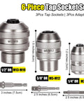Heavy Duty Tap Socket Set With Adjustable Handle 6 Piece CR MO Steel Kit including Metric M3 to M19 Sockets and adapters